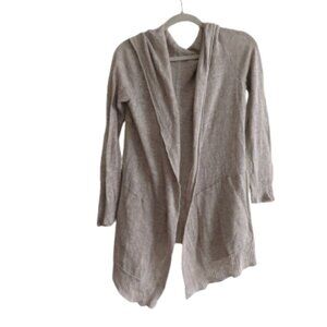 WHITE + WARREN Linen Knit Open Front Hooded Cardigan in Oatmeal Beachy Coastal